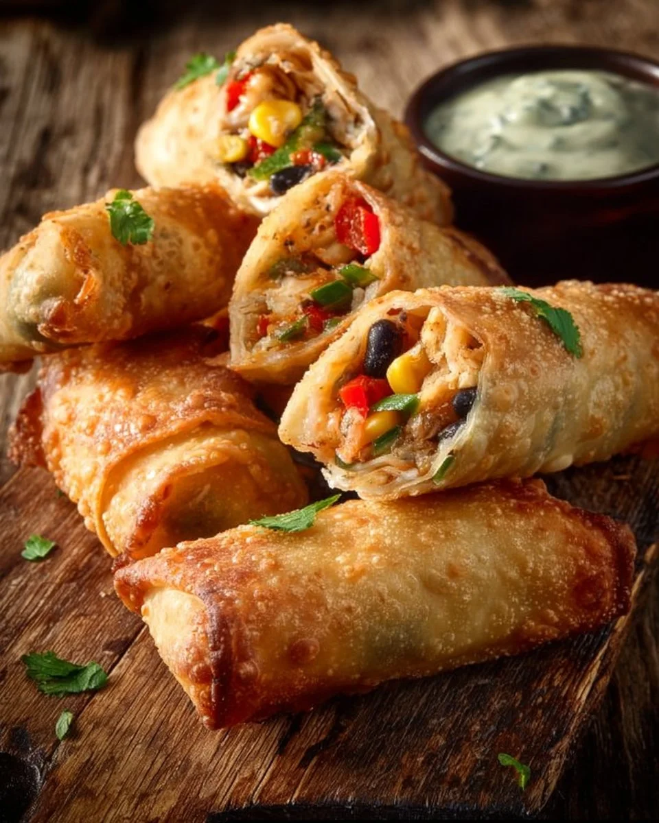 Chili's Southwest Eggrolls served with a dipping sauce