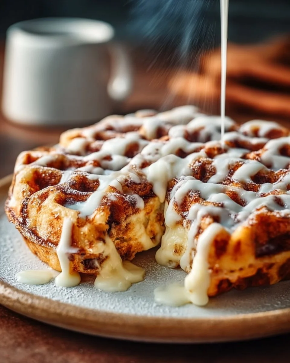 Cinnamon Roll Waffles with Cream Cheese Drizzle