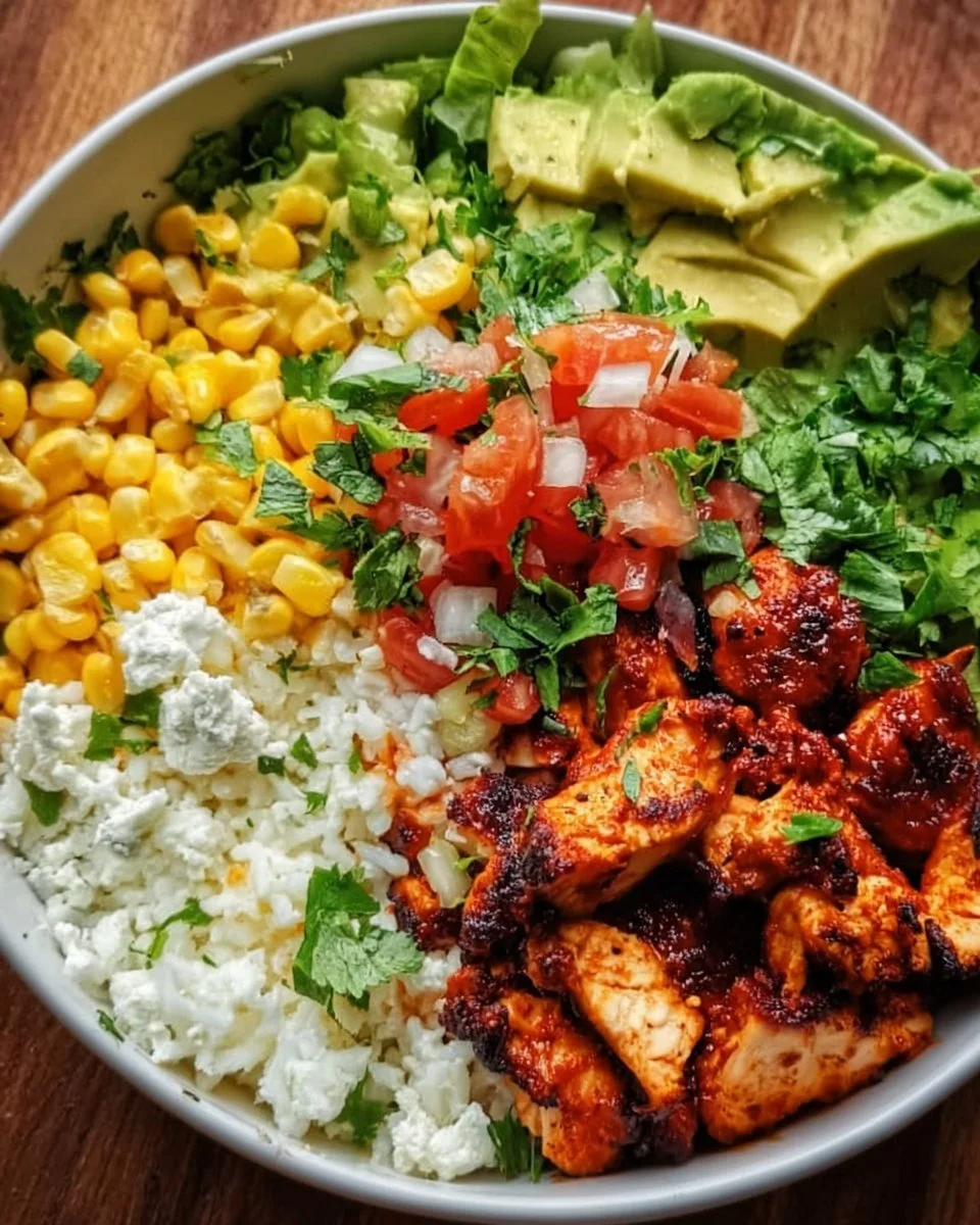 Homemade Chipotle Chicken Burrito Bowl with fresh ingredients
