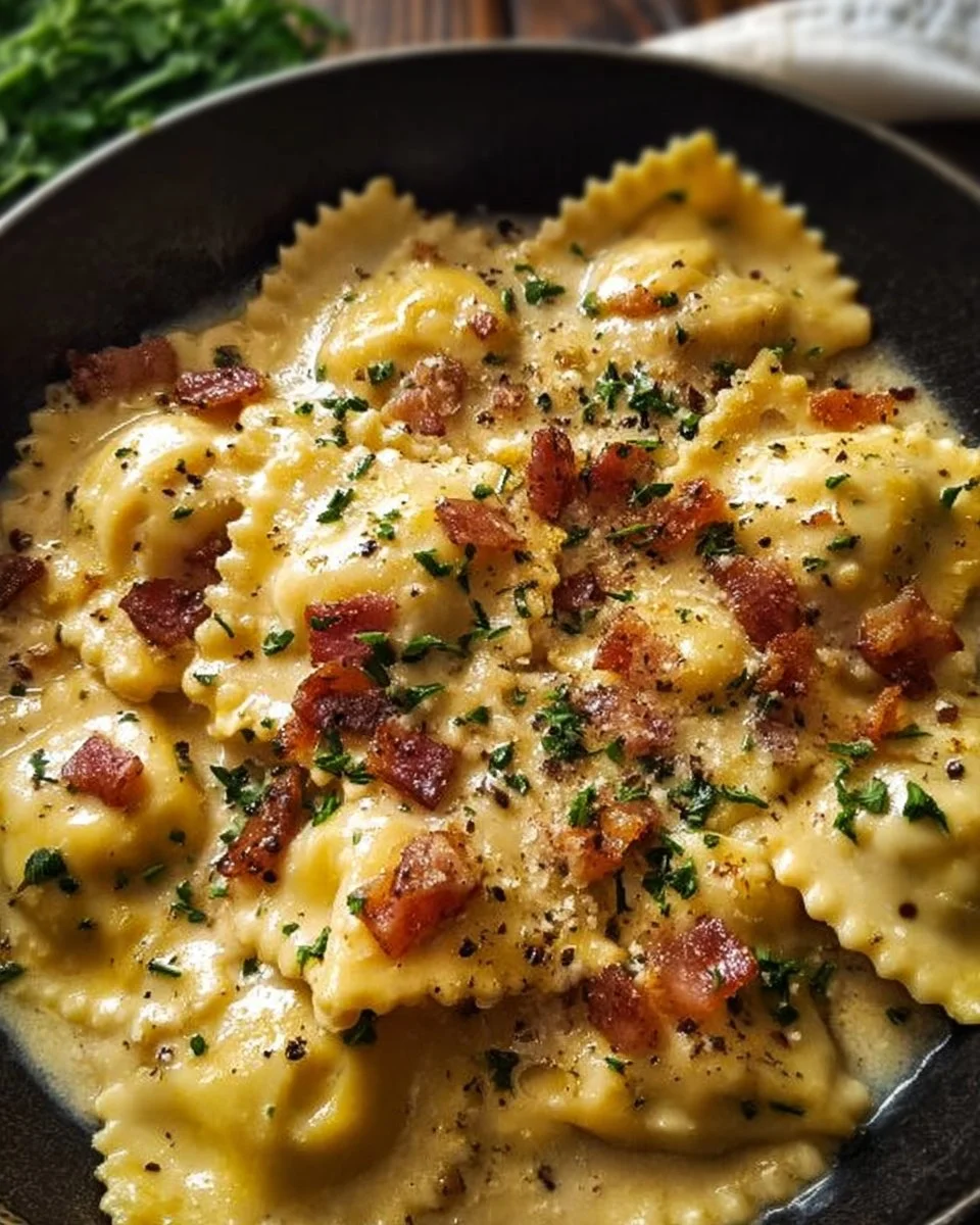 Creamy Olive Garden Ravioli Carbonara