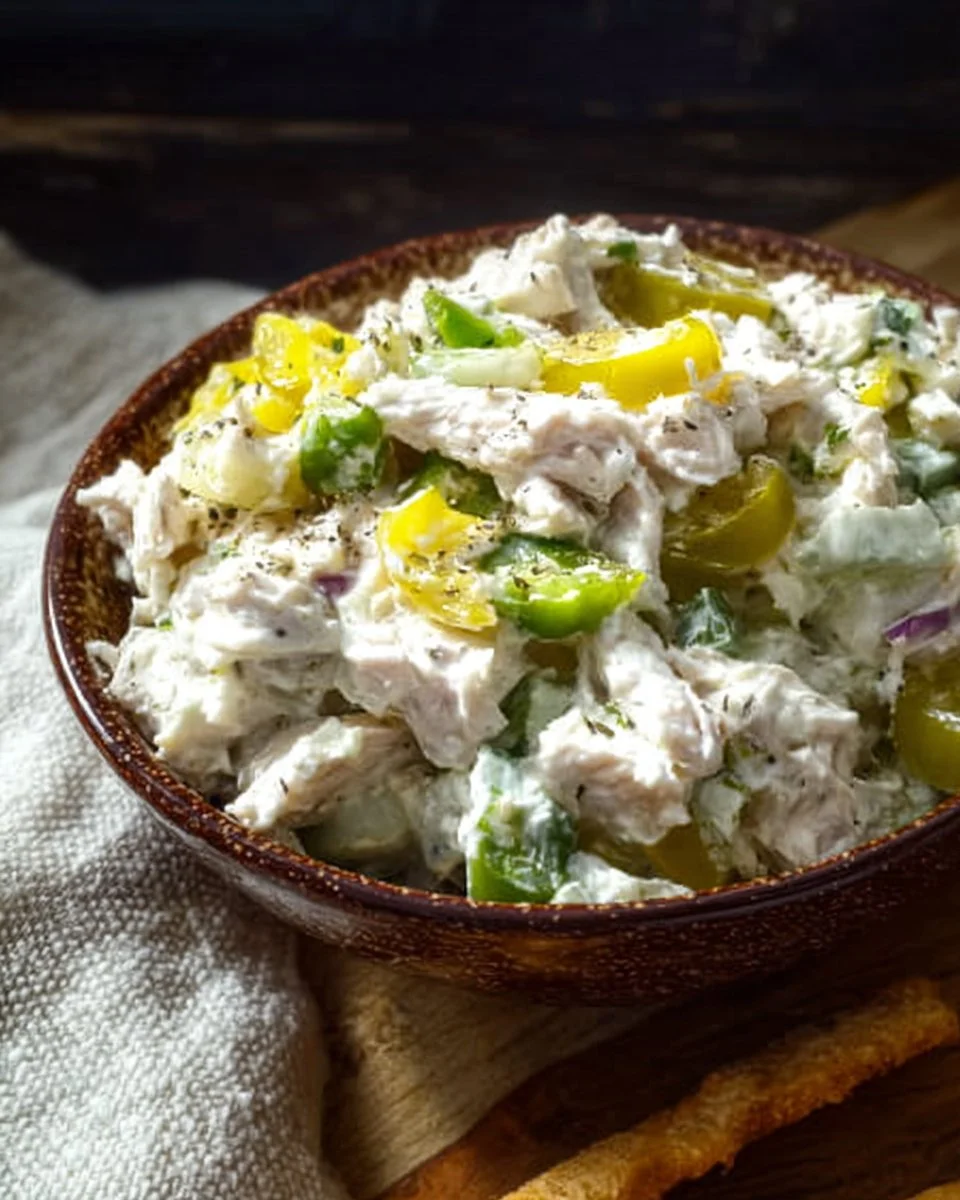High Protein Cottage Cheese Chicken Salad with Banana Peppers