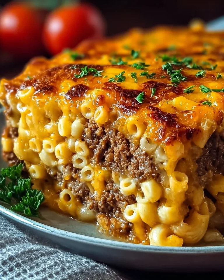 Delicious Mac and Cheese Meatloaf Casserole ready to serve as a comforting meal.