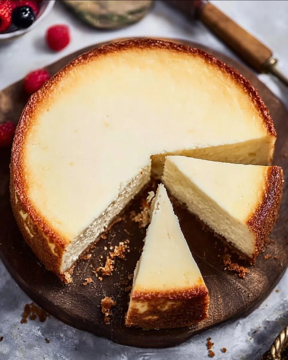 Delicious slice of New York Cheesecake with a creamy filling and graham cracker crust