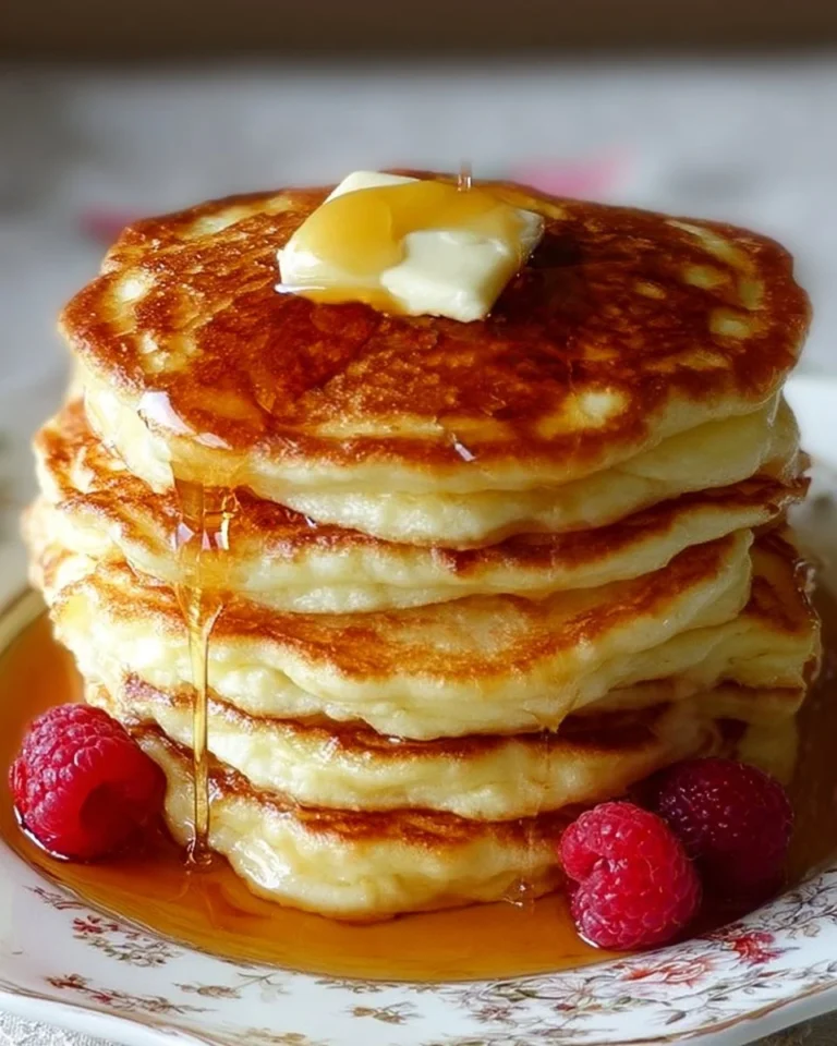 Fluffy and delicious buttermilk pancakes stacked on a plate with syrup