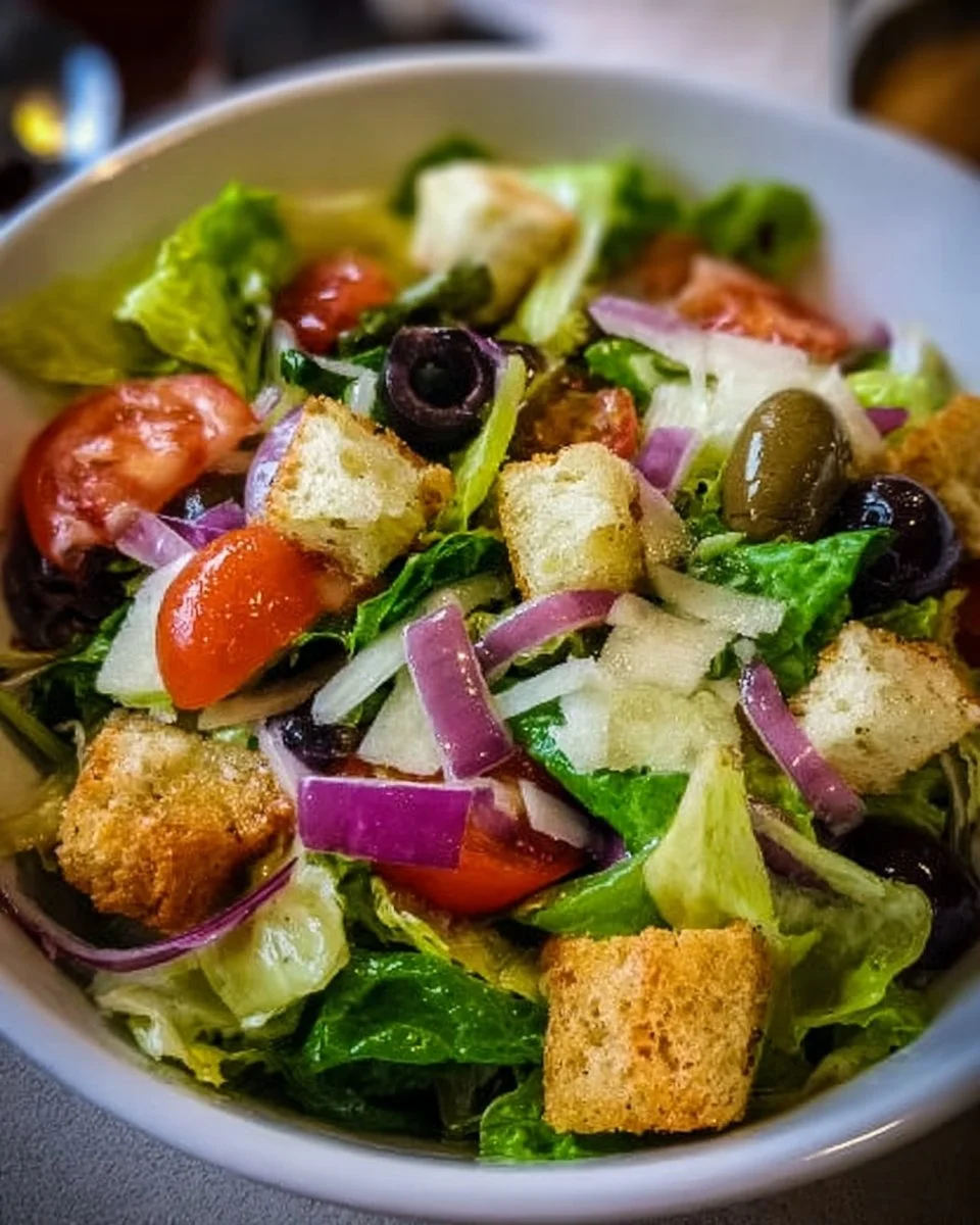 Delicious Olive Garden salad served for Valentine's Day dinner.