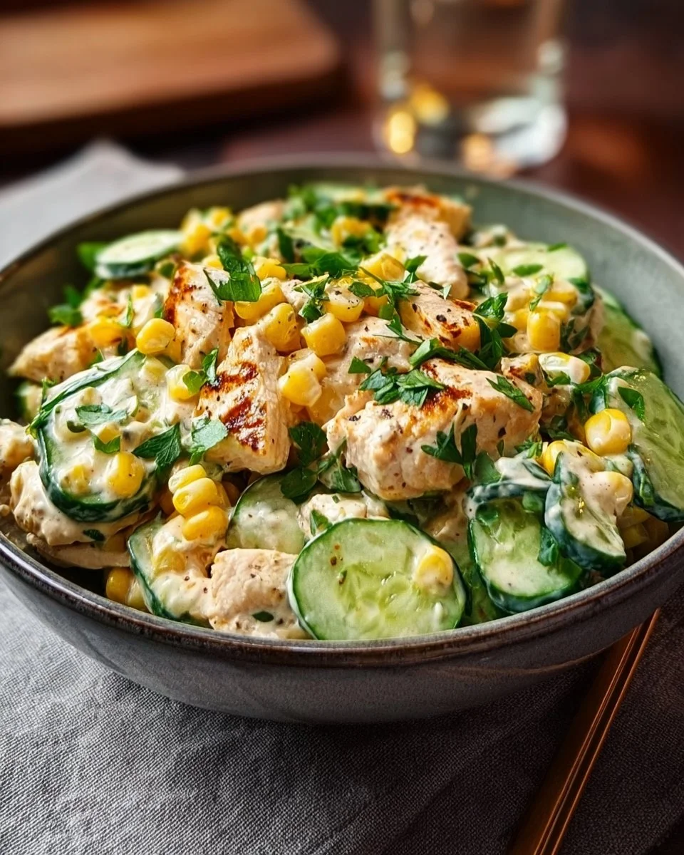 Street Corn Creamy Cucumber Chicken Salad