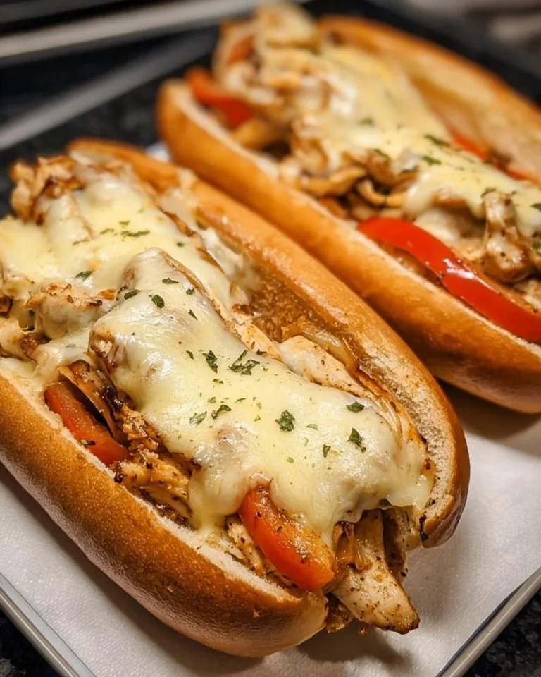 Delicious Chicken Philly Cheese Steaks with melted cheese and toppings